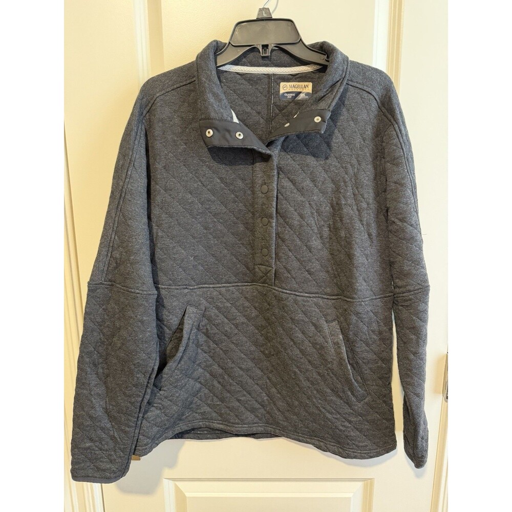 Magellan Outdoors Women XXL Gray Quilted Snap Neck Pullover Classic Fit 2XL